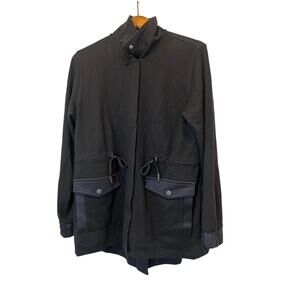 Cabi Black Utility Jacket Small Stretch Knit Snap Front Drawstring Waist Pockets